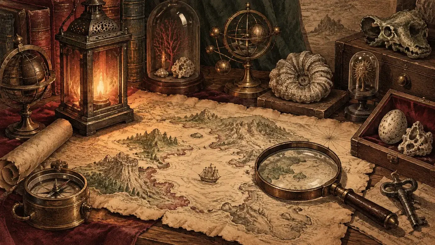 Cabinet of curiosities illustration